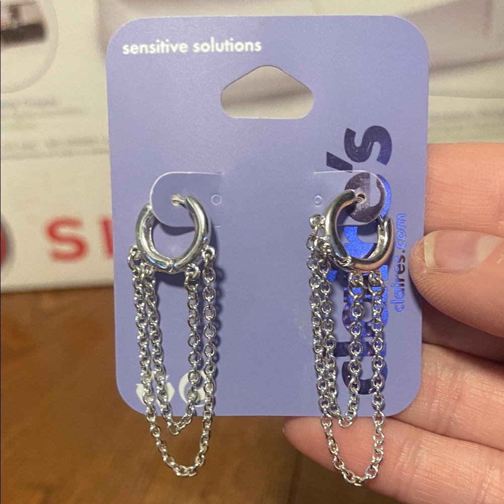 Claire's Silver Double Hoop Chain Earrings